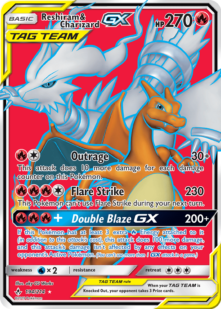 Reshiram & Charizard GX card