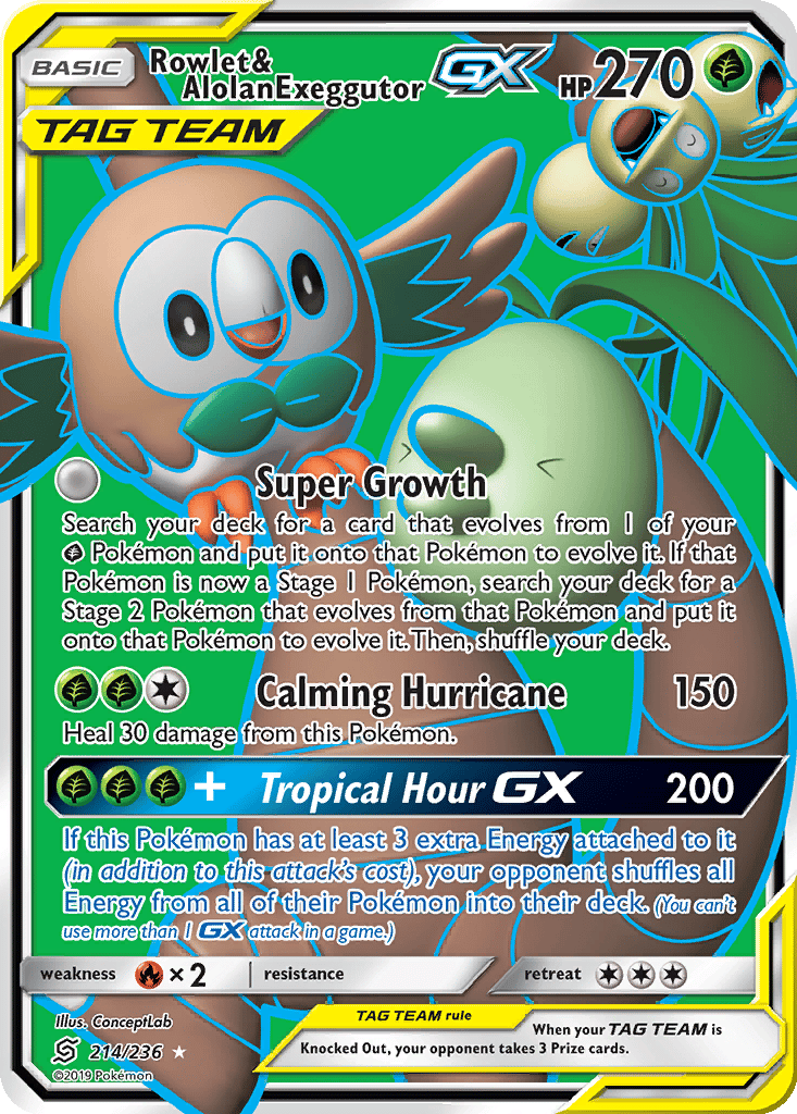 Rowlet & Alolan Exeggutor GX card