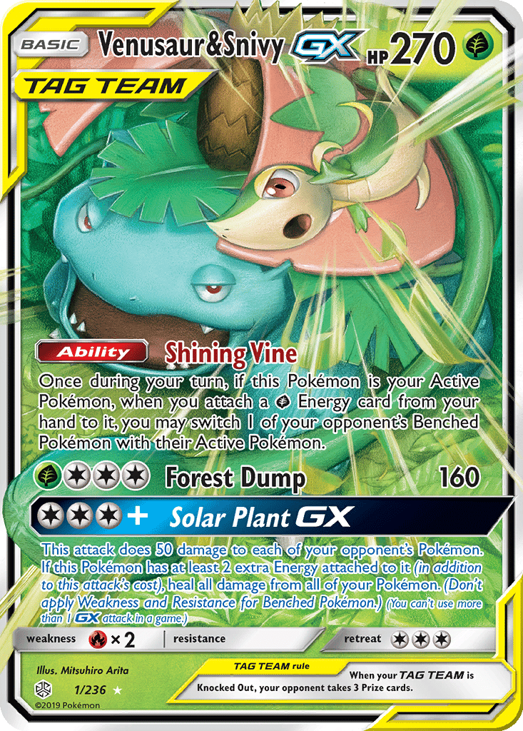 Venusaur & Snivy GX card