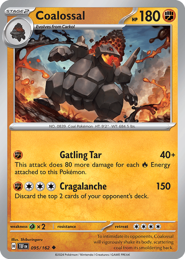 carkol pokemon card value Coalossal - Pokmon TCG Pocket [2F] Heat Stomp (60) Weakness / Resistance / Retreat Cost Carkol 94 - SV05 Temporal